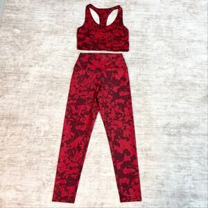 Zella Women XS Red Floral Abstract Print Leggings Sports Bra Matching Set Sporty
